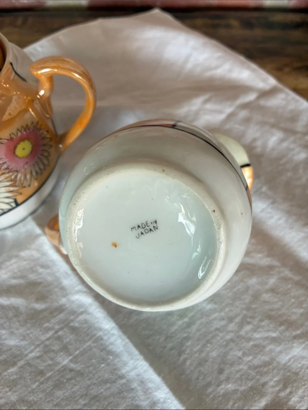 Peach Lusterware Vintage Floral Orange Cream Sugar and Creamer Set